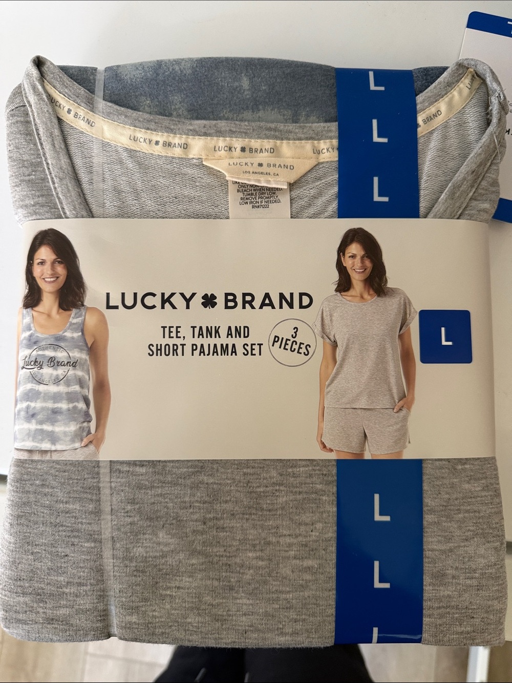 Lucky Brand Heather Gray Tee, Tank & Shorts Pajama Set